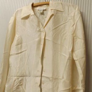 EGGSHELL, MEDIUM, LONG SLEEVE, BUTTON UP SILK BLOUSE